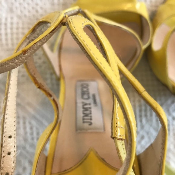 Jimmy Choo London women's shoes 4" heel yellow patent leather strappy size 38/8 - Picture 7 of 14